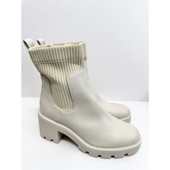 Bar III Boots Size 10 Cream Block Heel Womens Ribbed Ankle Booties - Picture 4 of 10